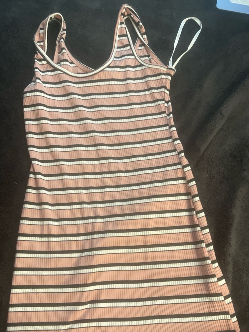 Papaya Pink, White & Black Striped Ribbed Tank Dress